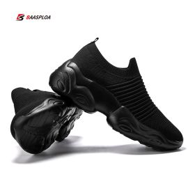 Baasploa Fashion Shock Absorption Sock Shoes Casual Non-Slip Wear-Resistant Soft Women Walking Shoes Comfortable Men Shoes (Color: Black, size: 37)